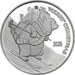2025 Polar Bear Delivery Merry Christmas 1&nbsp;oz Silver Round silver, rounds, silver coins, silver bullion, christmas silver, polar bear, 2025, skiing, medallion, 1 oz silver, 999 silver, christmas, silver, fine silver coins, holiday